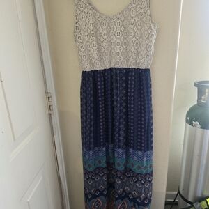 AUW Boho Maxi Dress with Lace Top – Size 10